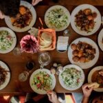 Family Meals - white plates with assorted foods