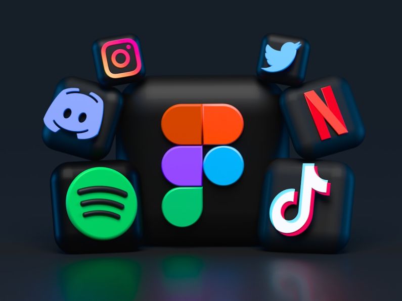 Social Media - blue red and green letters illustration